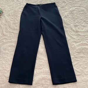Navy straight pants with side slit pockets